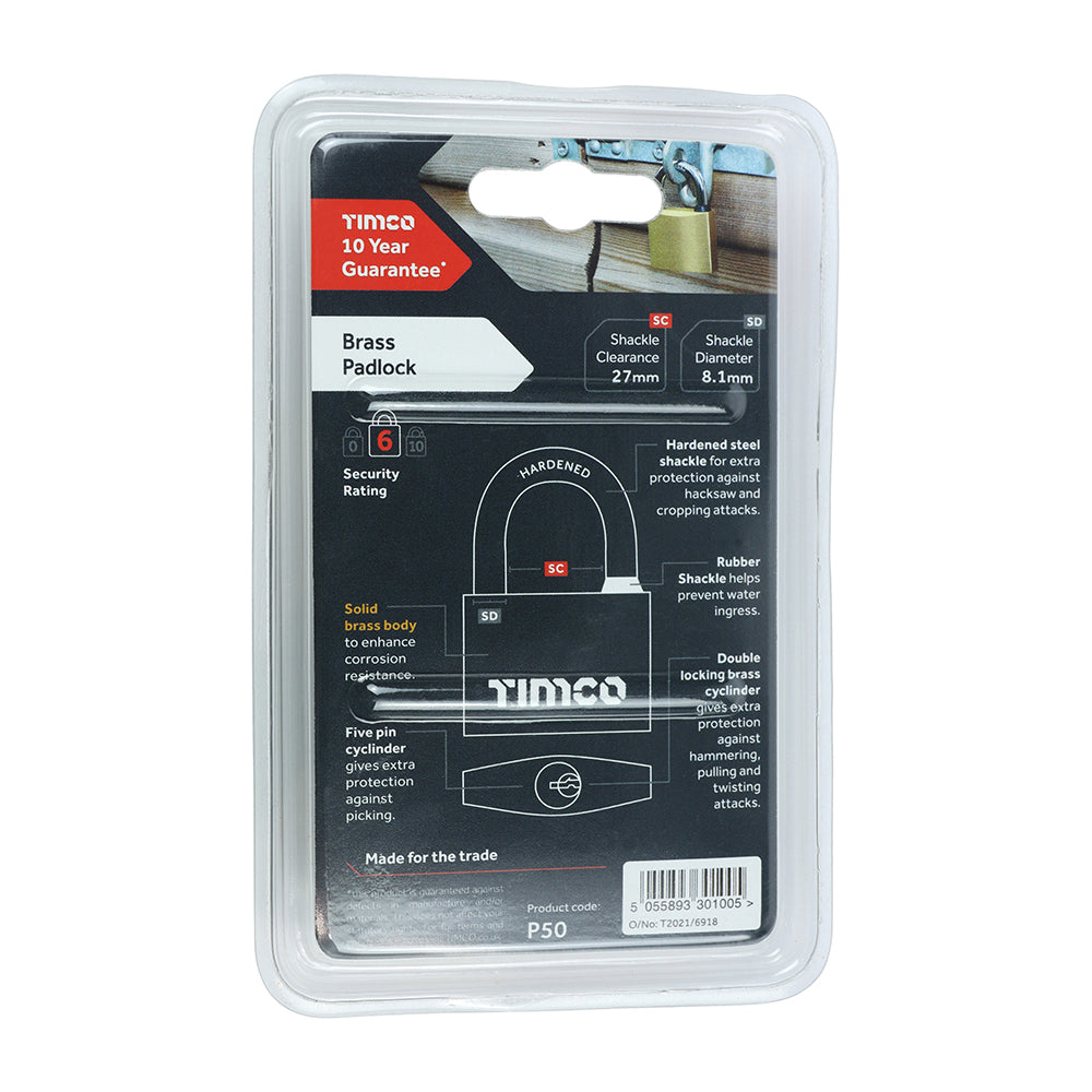 TIMCO Brass Padlock - 50mm - Image