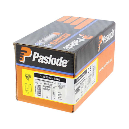 Paslode IM360Ci Nails & Fuel Cells Retail Pack Ring Shank Stainless Steel - 3.1 x 80/1CFC - Image