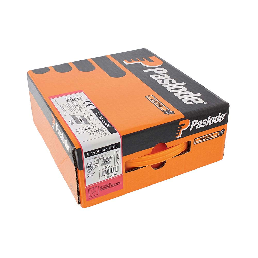 Paslode IM350+ Nails & Fuel Cells Trade Pack Unilock Shank Hot Dipped Galvanised - 3.1 x 90/2CFC - Image