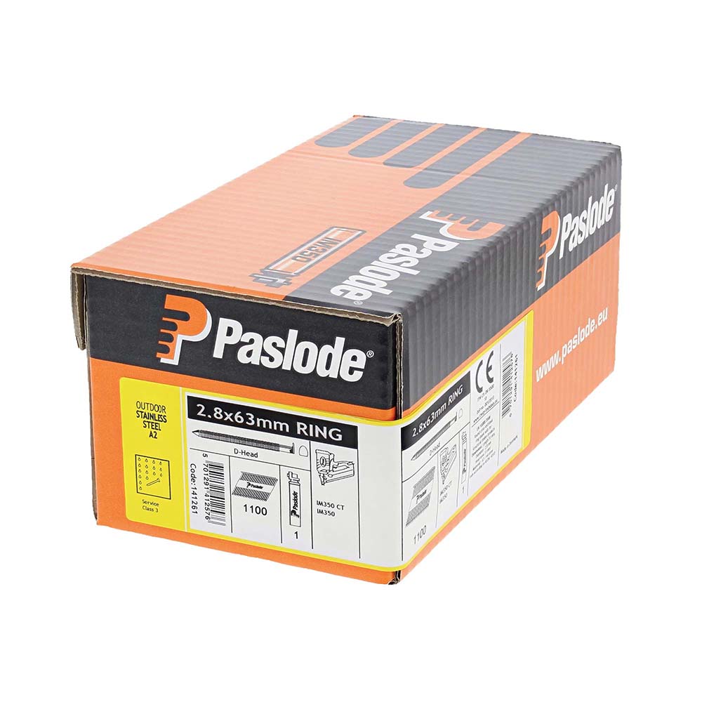 Paslode IM350+ Nails & Fuel Cells Retail Pack Ring Shank Stainless Steel - 2.8 x 63/1CFC - Image