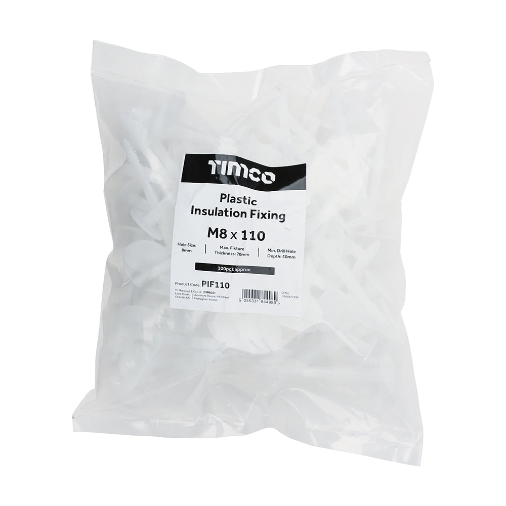 TIMCO Plastic Insulation Fixings White - 8.0 x 110 - Image