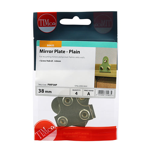TIMCO Mirror Plates Plain Electro Brass - 38mm - Image