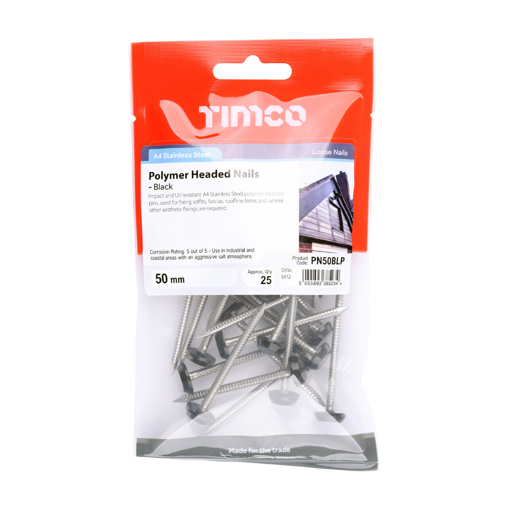 TIMCO Polymer Headed Nails A4 Stainless Steel Black - 50mm - Image