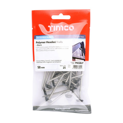TIMCO Polymer Headed Nails A4 Stainless Steel Black - 50mm - Image