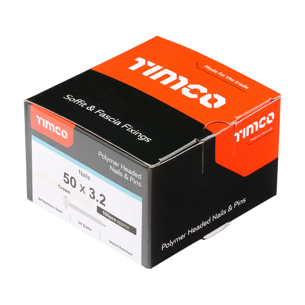 TIMCO Polymer Headed Nails A4 Stainless Steel Cream - 50mm - Image