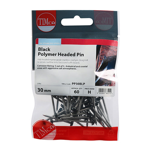 TIMCO Polymer Headed Pins A4 Stainless Steel Black - 30mm - Image
