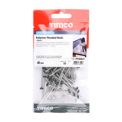 TIMCO Polymer Headed Pins A4 Stainless Steel Black - 40mm - Image