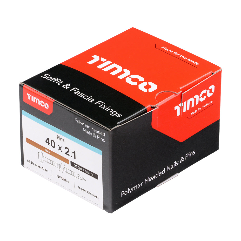 TIMCO Polymer Headed Pins A4 Stainless Steel Oak - 40mm - Image