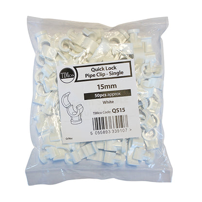 Quick Lock Single Pipe Clips White  - 15mm - Image