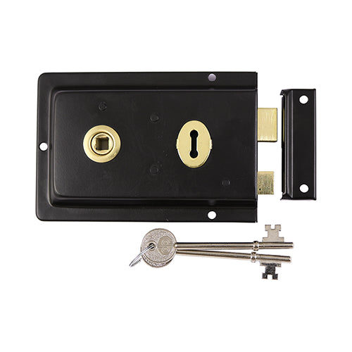 TIMCO Rim Sash Lock Fluted Black - 156 x 106mm - Image