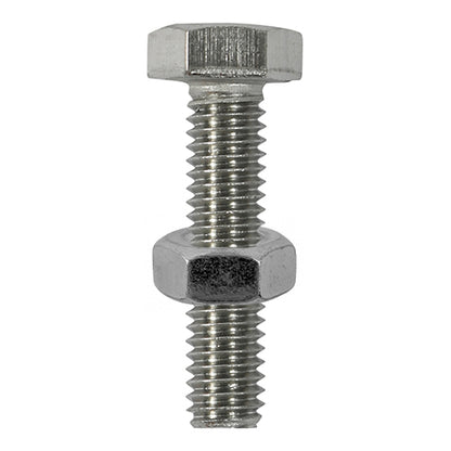 TIMCO Set Screws DIN933 Hex & Nut DIN934 Silver A2 Stainless Steel - M10 x 25 - Image