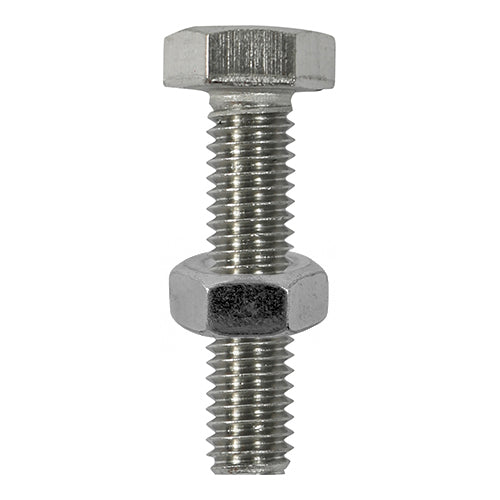 TIMCO Set Screws DIN933 Hex & Nut DIN934 Silver A2 Stainless Steel - M12 x 50 - Image