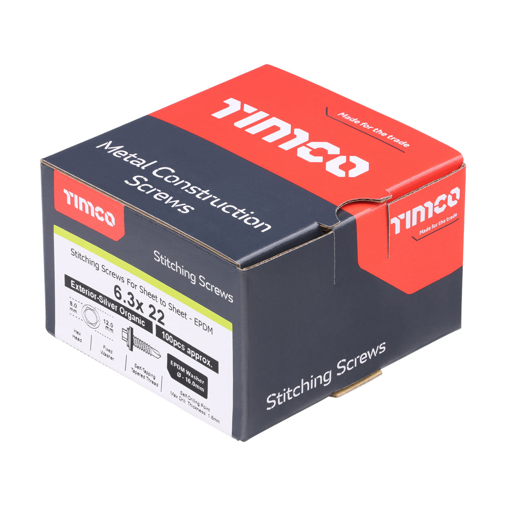 TIMCO Sheet Steel Stitching Screws Exterior Silver with EPDM Washer - 6.3 x 22 - Image