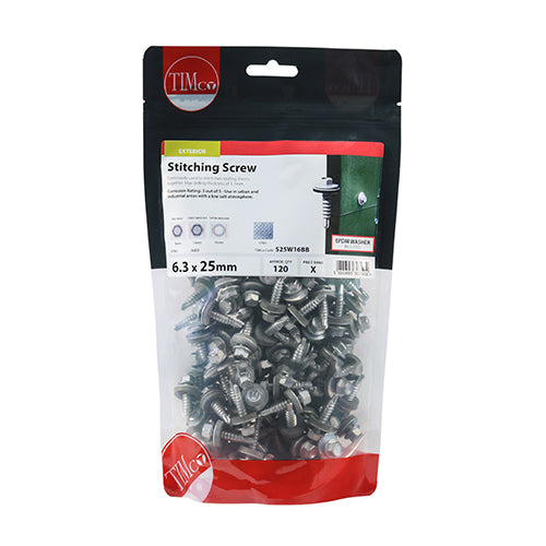 TIMCO Sheet Steel Stitching Screws Exterior Silver with EPDM Washer - 6.3 x 25 - Image