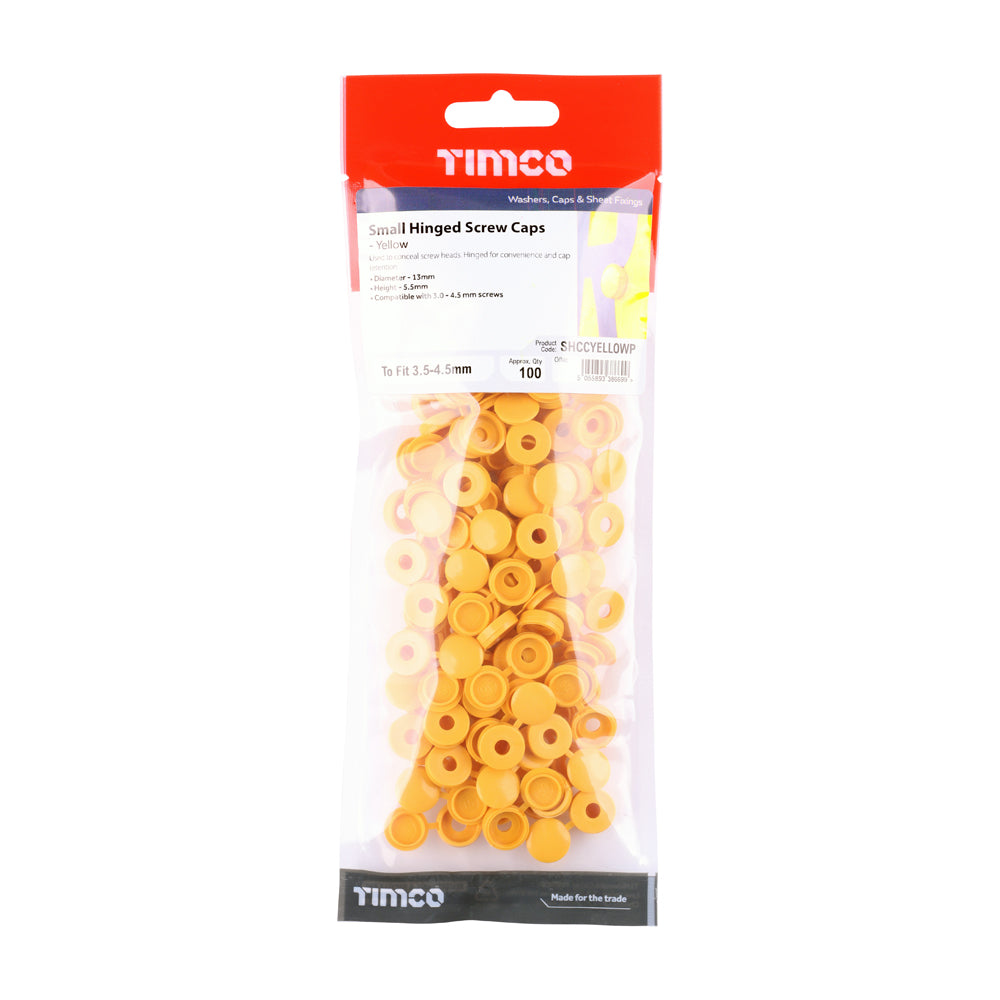 TIMCO Hinged Screw Caps Small Yellow - To fit 3.0 to 4.5 Screw - Image