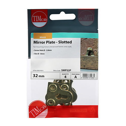TIMCO Mirror Plates Slotted Electro Brass - 32mm - Image