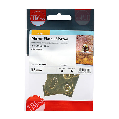 TIMCO Mirror Plates Slotted Electro Brass - 38mm - Image