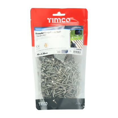 TIMCO Annular Ringshank Nails A2 Stainless Steel - 30 x 2.36 - Image