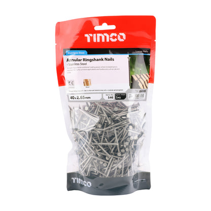 TIMCO Annular Ringshank Nails A2 Stainless Steel - 40 x 2.65 - Image