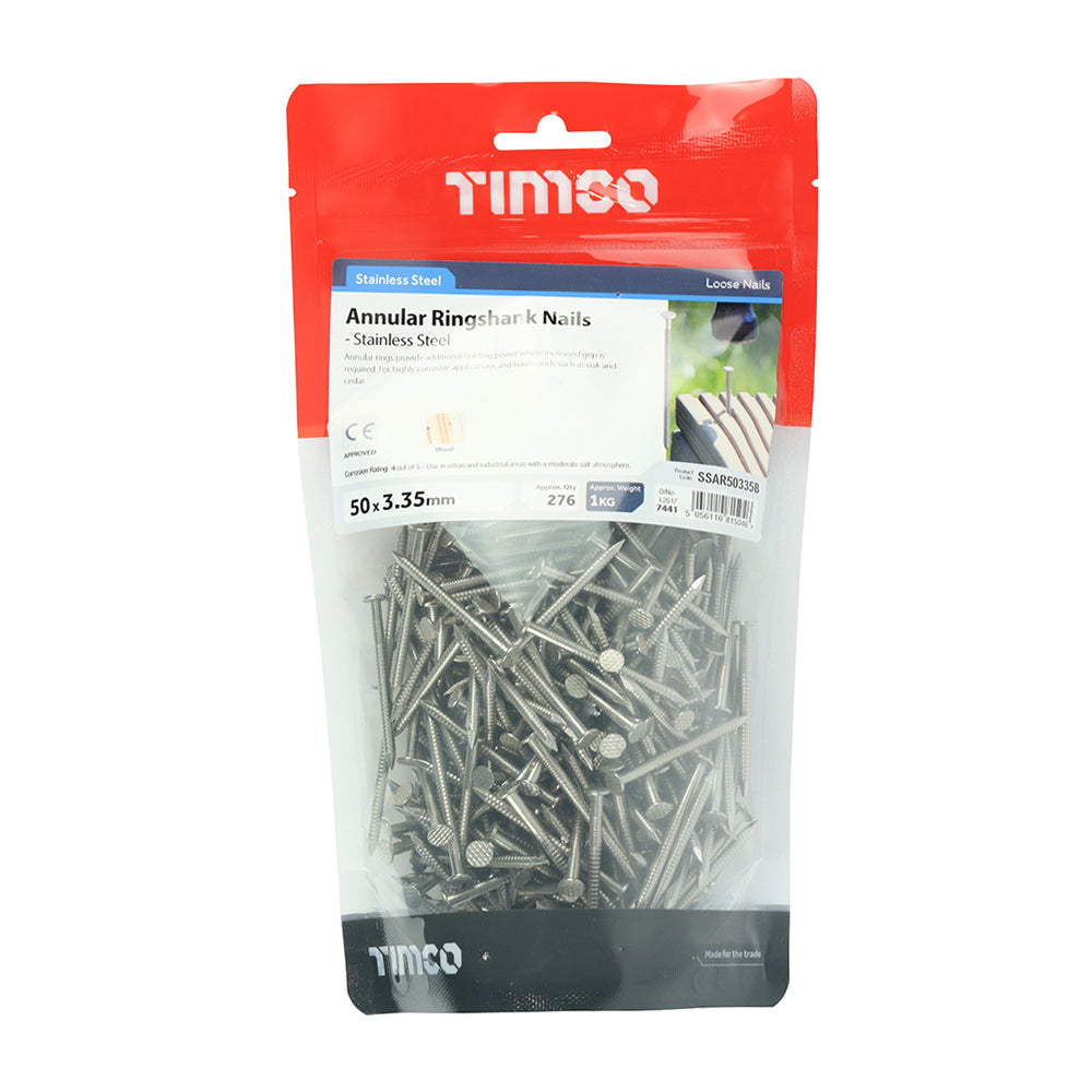 TIMCO Annular Ringshank Nails A2 Stainless Steel - 50 x 3.35 - Image