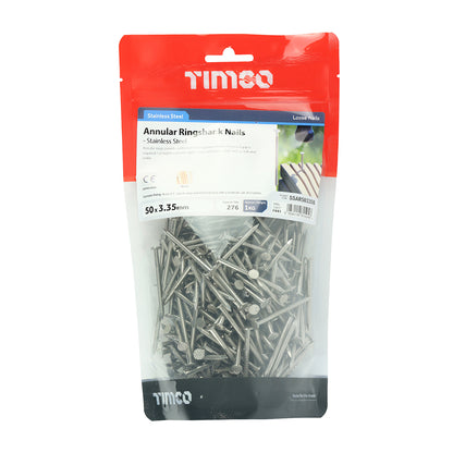 TIMCO Annular Ringshank Nails A2 Stainless Steel - 50 x 3.35 - Image