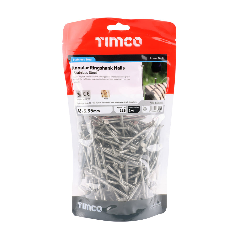 TIMCO Annular Ringshank Nails A2 Stainless Steel - 65 x 3.35 - Image
