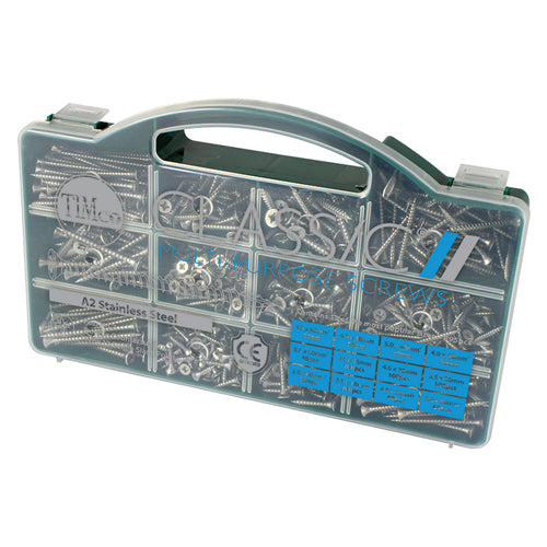 TIMCO Classic Multi-Purpose Countersunk A2 Stainless Steel Woodcrews Assorted Case -  895pcs - Image