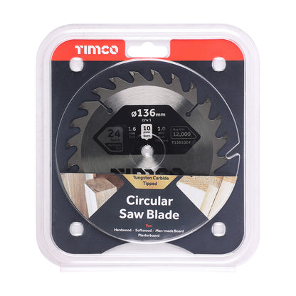 TIMCO Handheld Cordless Circular Saw Blade - 136 x 10 x 24T - Image