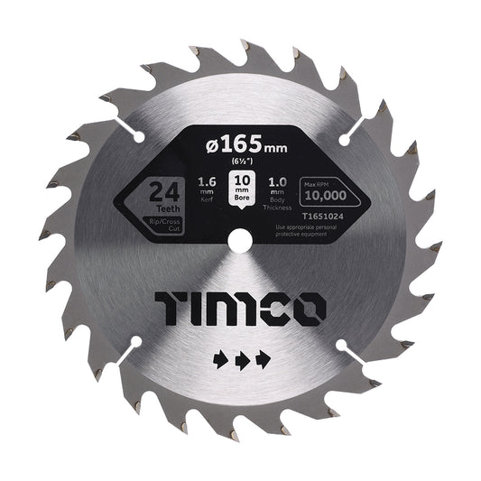 TIMCO Handheld Cordless Circular Saw Blade - 165 x 10 x 24T - Image