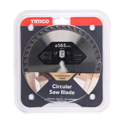 TIMCO Handheld Cordless Circular Saw Blade - 165 x 10 x 40T - Image