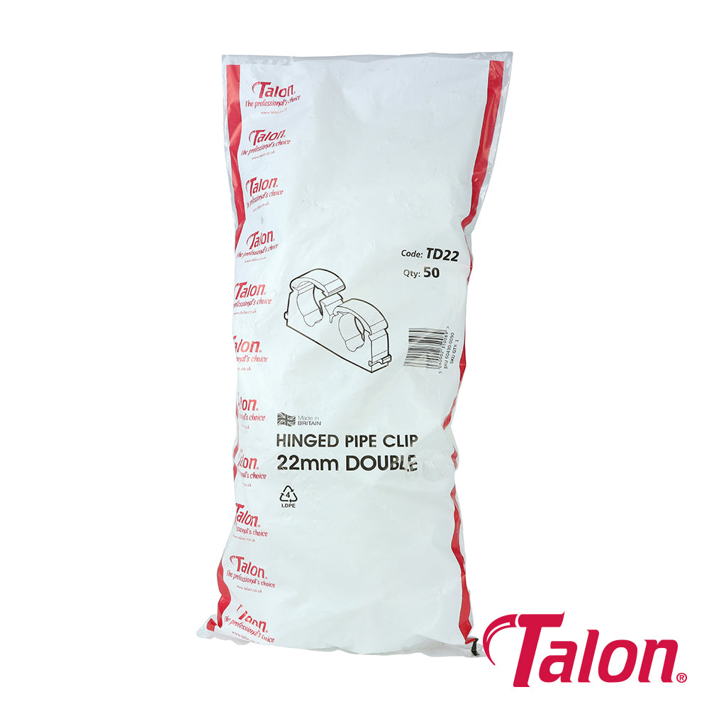 Talon Double Hinged Pipe Clips White - 22mm - Image