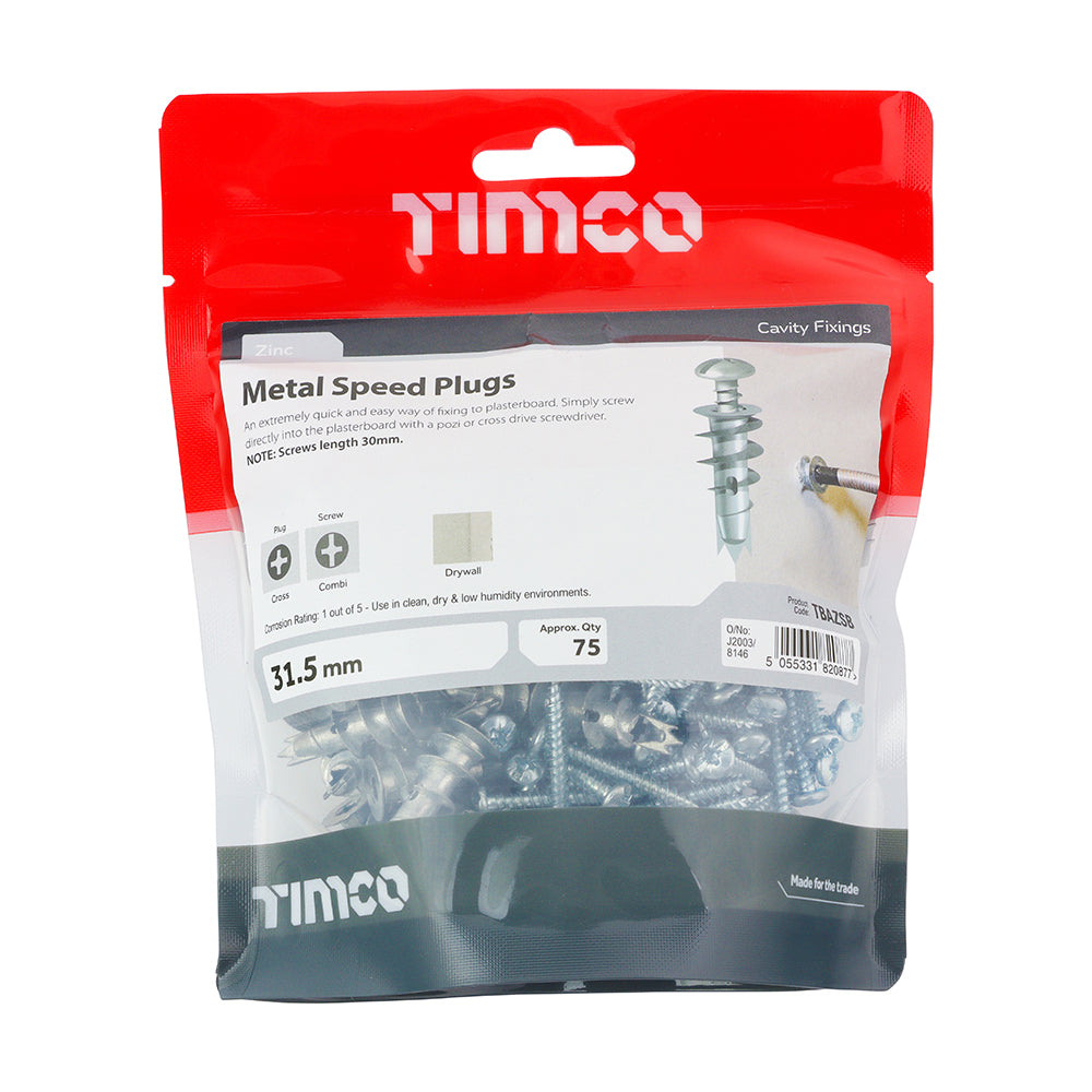TIMCO Plasterboard Metal Speed Plugs & Screws Silver - 31.5mm - Image