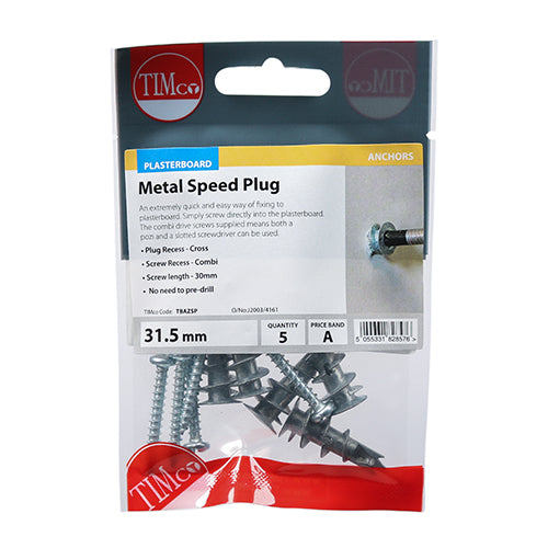TIMCO Plasterboard Metal Speed Plugs & Screws Silver - 31.5mm - Image