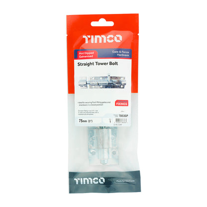 TIMCO Straight Tower Bolt Hot Dipped Galvanised - 3" - Image