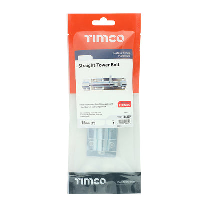 TIMCO Straight Tower Bolt Silver - 3" - Image
