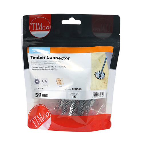 TIMCO Double Sided Timber Connectors Galvanised - 50mm / M12 - Image