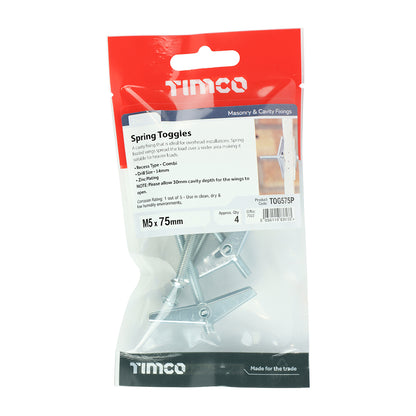 TIMCO Spring Toggle Cavity Anchors Silver - M5 x 75 - Image