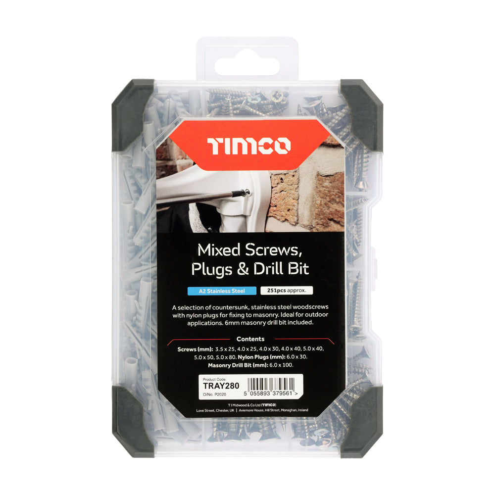 TIMCO Screws, Plug & Drill Bit A2 Stainless Steel Mixed Tray - 251pcs - Image