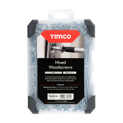 TIMCO Countersunk Silver Woodscrews Mixed Tray - 340pcs - Image