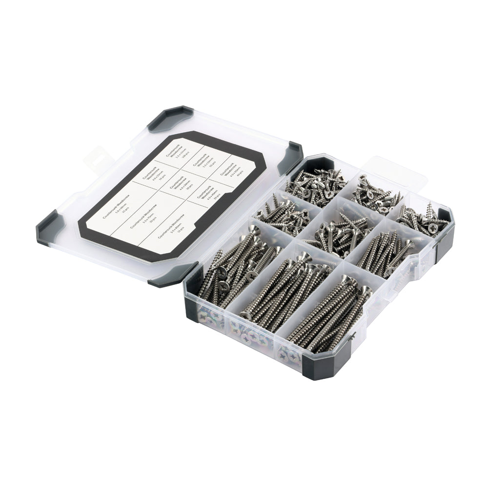 TIMCO Countersunk A2 Stainless Steel Woodscrews Mixed Tray - 340pcs - Image