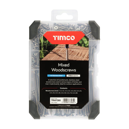 TIMCO Countersunk A2 Stainless Steel Woodscrews Mixed Tray - 340pcs - Image