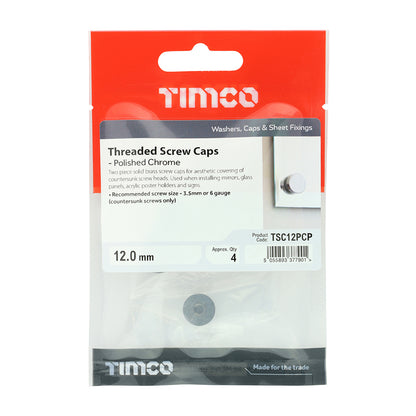 TIMCO Threaded Screw Caps Solid Brass Polished Chrome - 12mm - Image