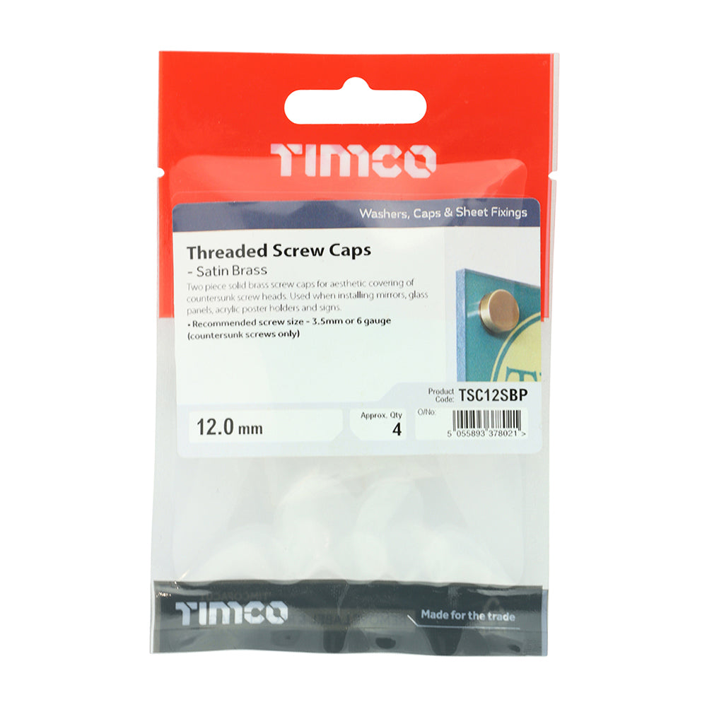 TIMCO Threaded Screw Caps Solid Brass Satin Brass - 12mm - Image