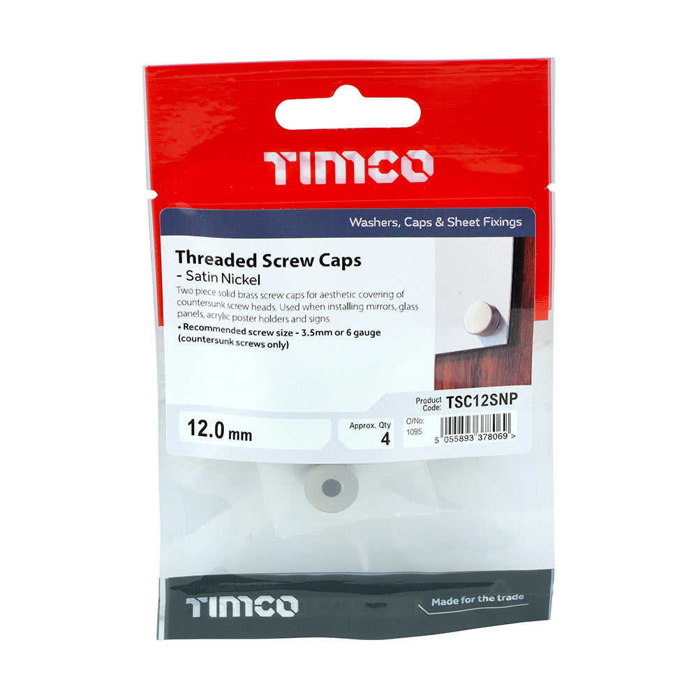 TIMCO Threaded Screw Caps Solid Brass Satin Nickel - 12mm - Image