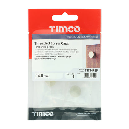 TIMCO Threaded Screw Caps Solid Brass Polished Brass - 14mm - Image