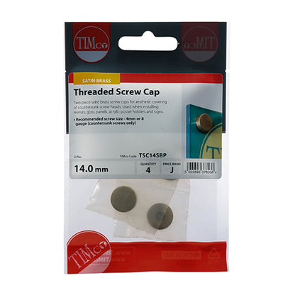 TIMCO Threaded Screw Caps Solid Brass Satin Brass - 14mm - Image
