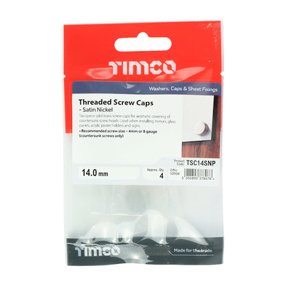 TIMCO Threaded Screw Caps Solid Brass Satin Nickel - 14mm - Image