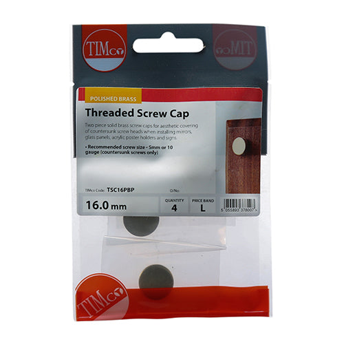 TIMCO Threaded Screw Caps Solid Brass Polished Brass - 16mm - Image