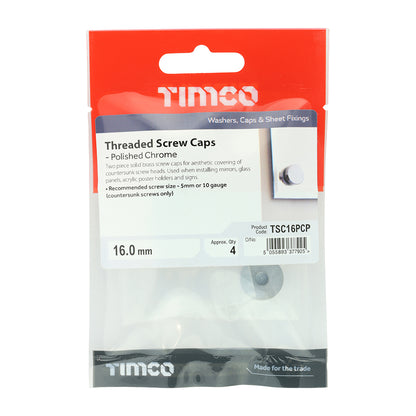 TIMCO Threaded Screw Caps Solid Brass Polished Chrome - 16mm - Image