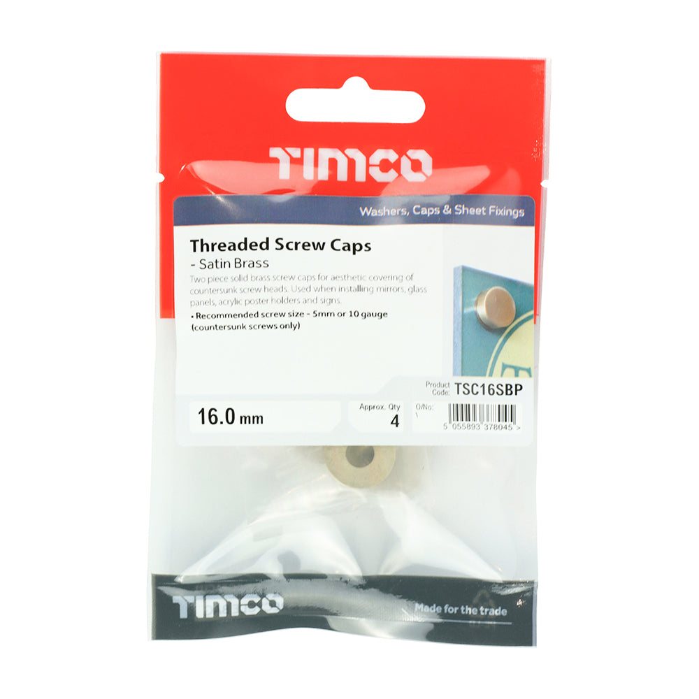 TIMCO Threaded Screw Caps Solid Brass Satin Brass - 16mm - Image